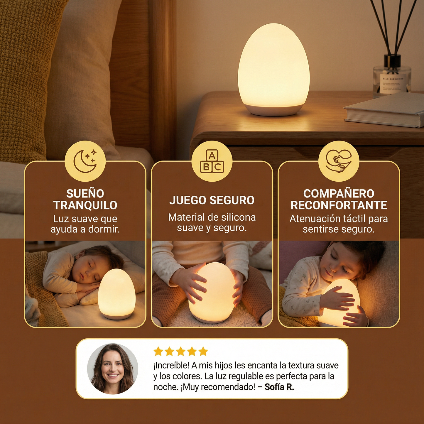 Luz nocturna LED con forma de huevo de silicona – regulable al tacto, 7 colores