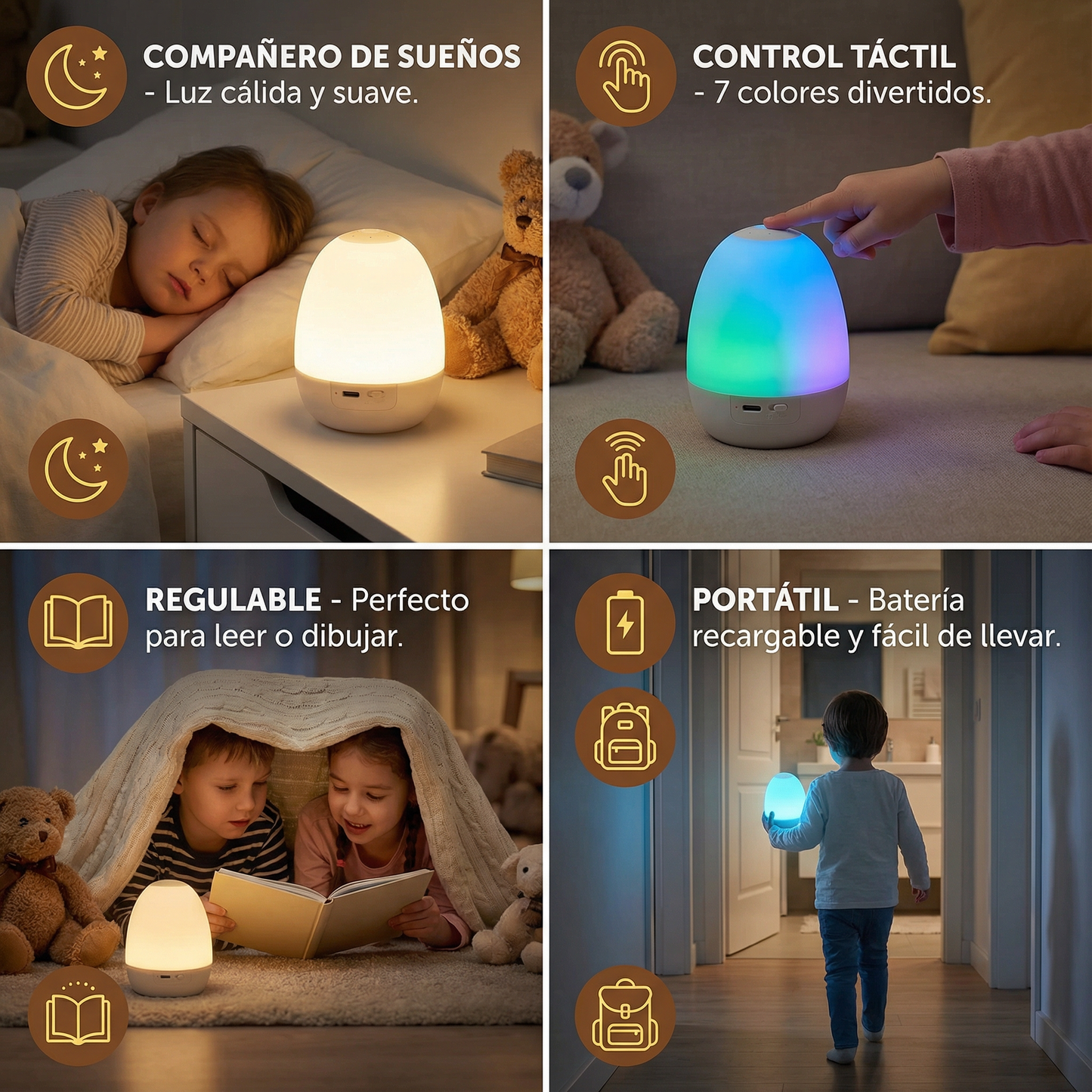 Luz nocturna LED con forma de huevo de silicona – regulable al tacto, 7 colores