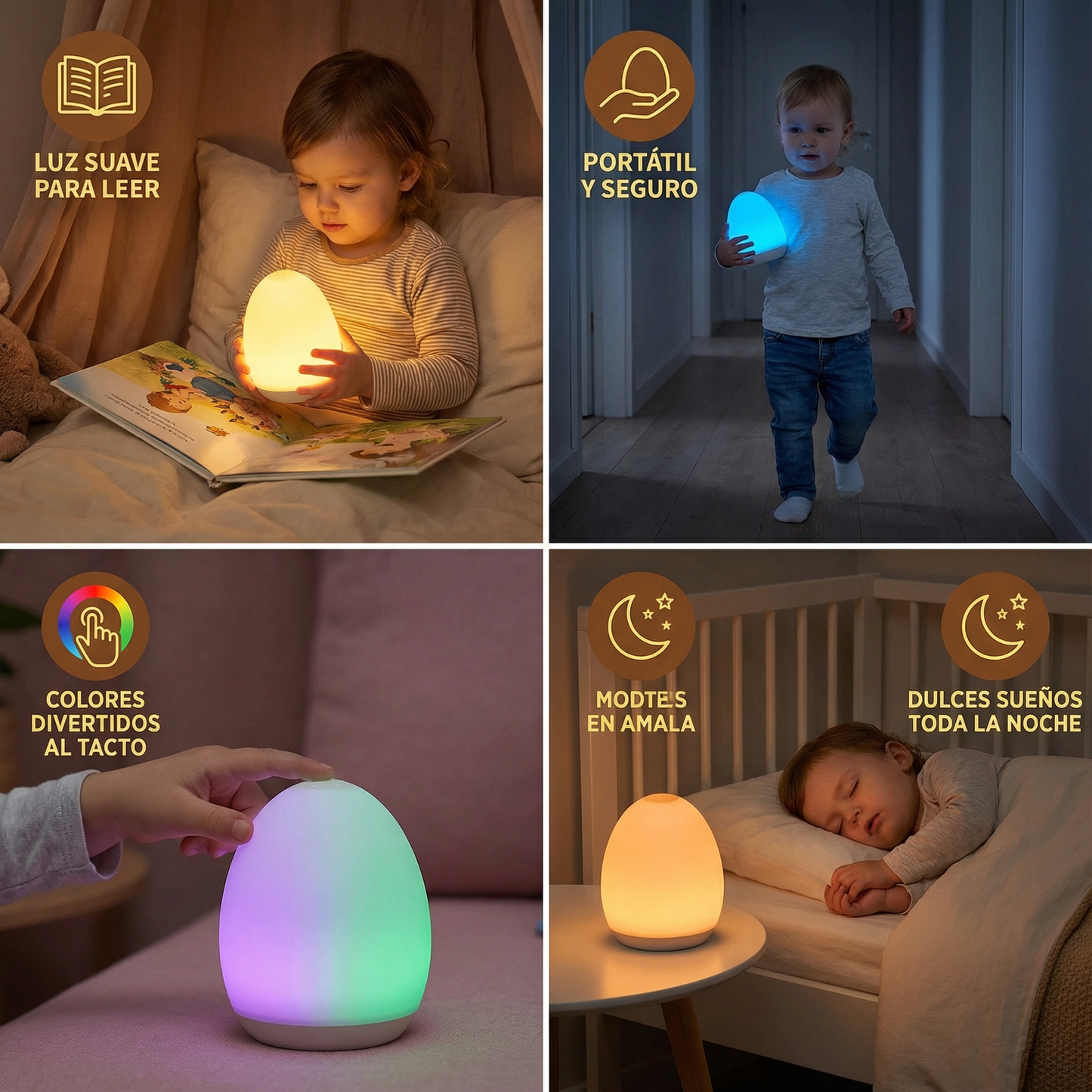 Luz nocturna LED con forma de huevo de silicona – regulable al tacto, 7 colores